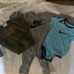 Nike Kids One Piece Footies - Olive, Gray, and Light Blue